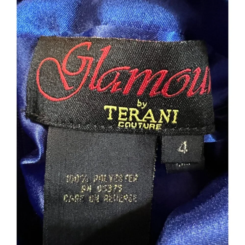 Glamour By Terani Couture Blue Floral Fit & Flare Dress Size 4 With Back Zipper - Picture 6 of 9